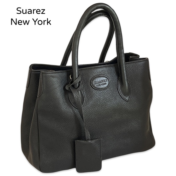 Suarez New York Italian black leather bag small satchel 3-compartments 2 ways - Picture 2 of 16